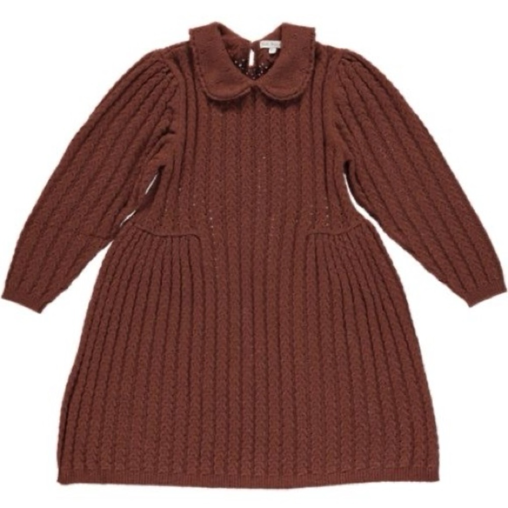 Bebe Organic Brown Nutmeg Knit Dress with Collar, Size 2